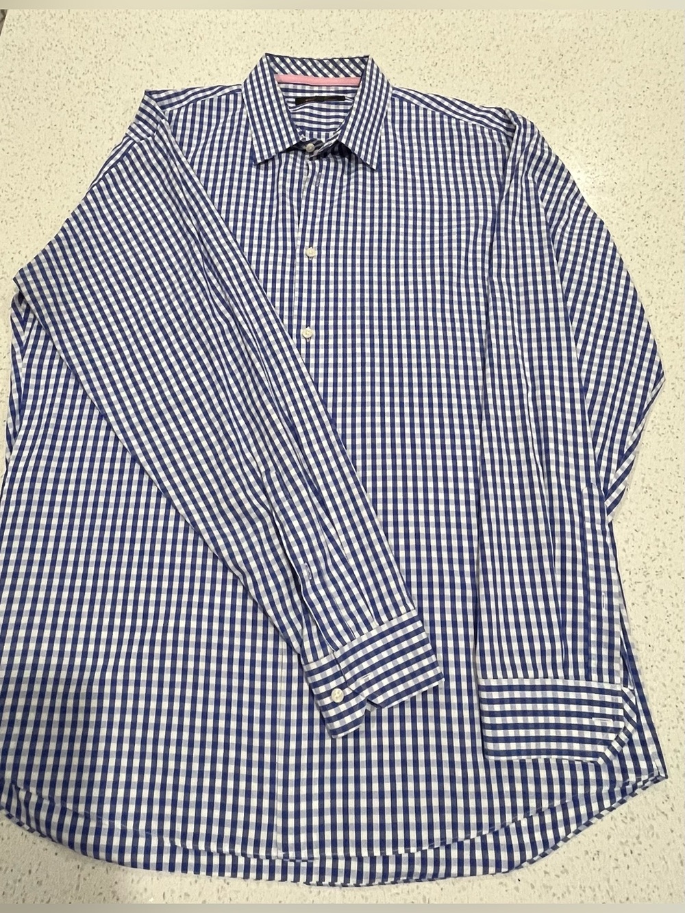 Ben Sherman Men's Gingham Shirt Plaid, ButtonUp, White/Royal Blue, XL/17.5-34/35